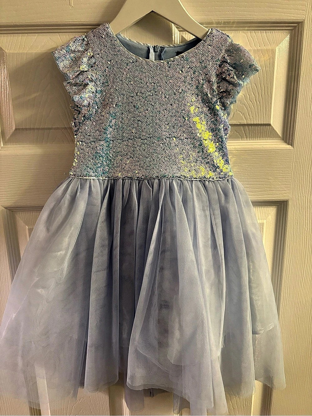 Zunie Kids' Sequined Flutter Sleeve Dress blue & Silver